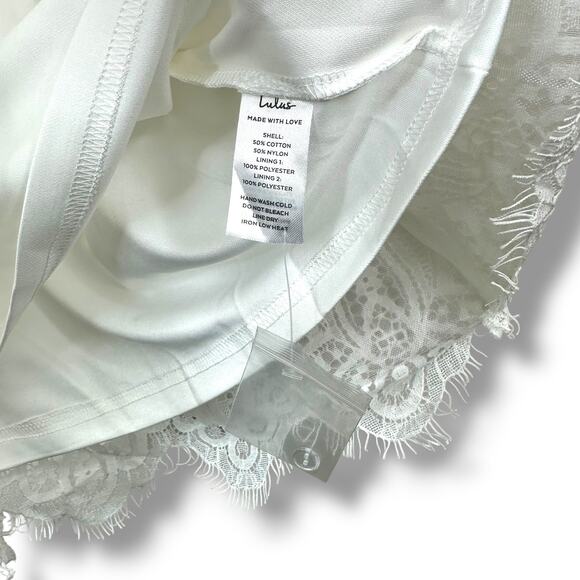 Lulus NWT Gorgeous Attraction White Sheer Lace Structured Long Sleeve Mini Dress - Picture 11 of 11